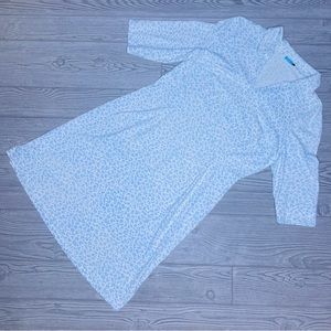 J mcglaughlin white and blue crop sleeve cheetah / leopard business casual dress